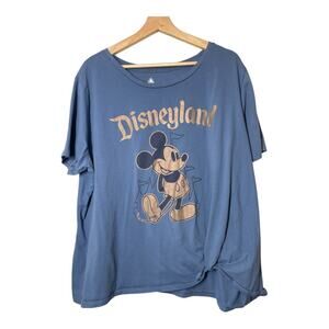 Disney Disneyland Mickey Mouse Blue T-Shirt Twist detail Sz XXL Short Sleeve 2X